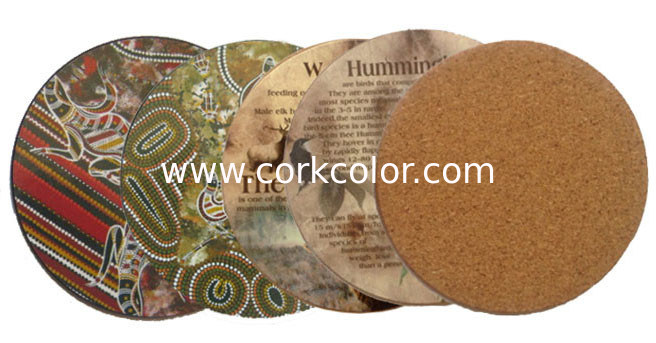Round Shape cork coaster Customized size and printed logo for home and hotel